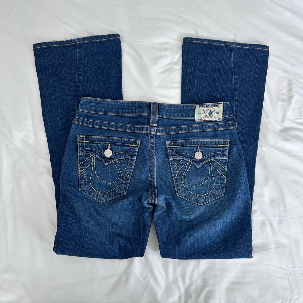 True Religion Joey Low Rise Dark Wash Boot Cut Flare Jeans USA Y2K Women's 28